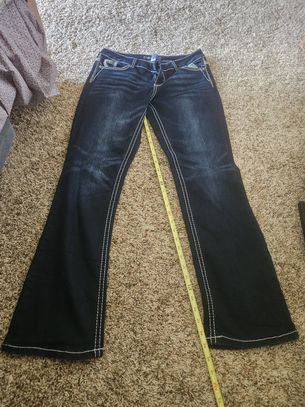 Maurices Dark Blue Flare Jeans with White Stitching